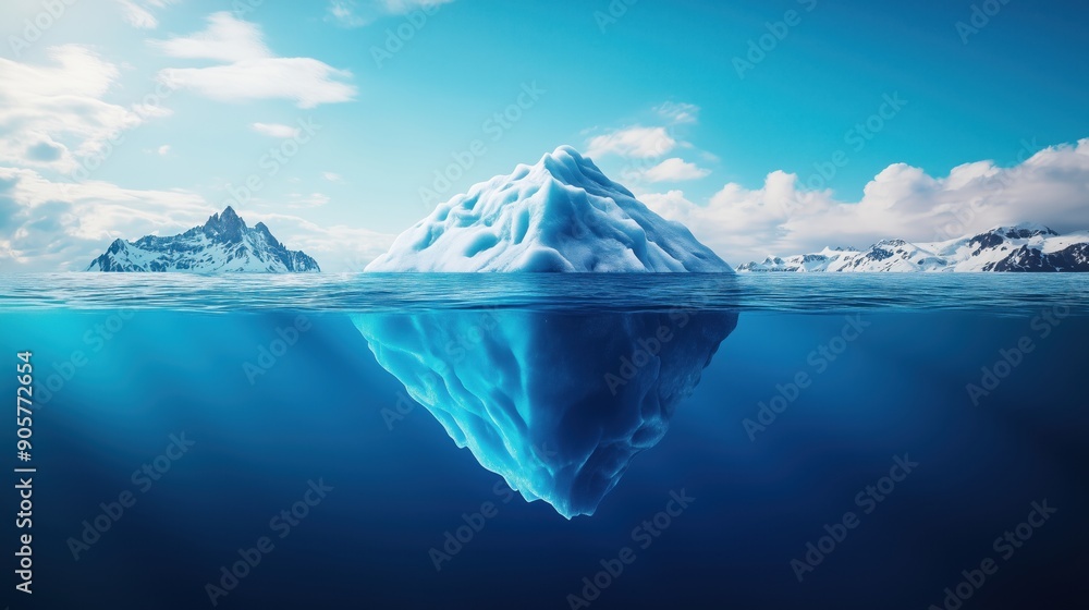 Wall mural background with an image of an iceberg and its underwater part