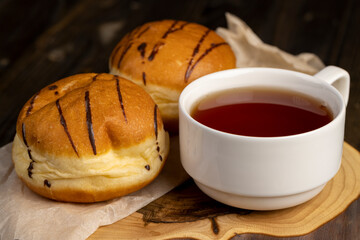 sweet dessert for tea with soft chocolate filling