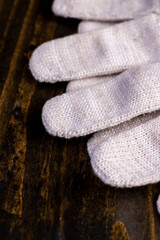 white gloves for construction work are on the table