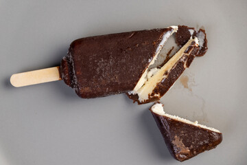 delicious creamy ice cream in chocolate glaze on a plate
