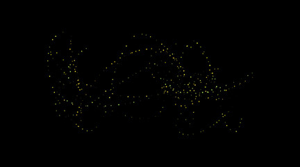 Lots of transparent bright festive golden lights. Golden sand, chaotically scattered.