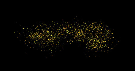 Lots of transparent bright festive golden lights. Golden sand, chaotically scattered.