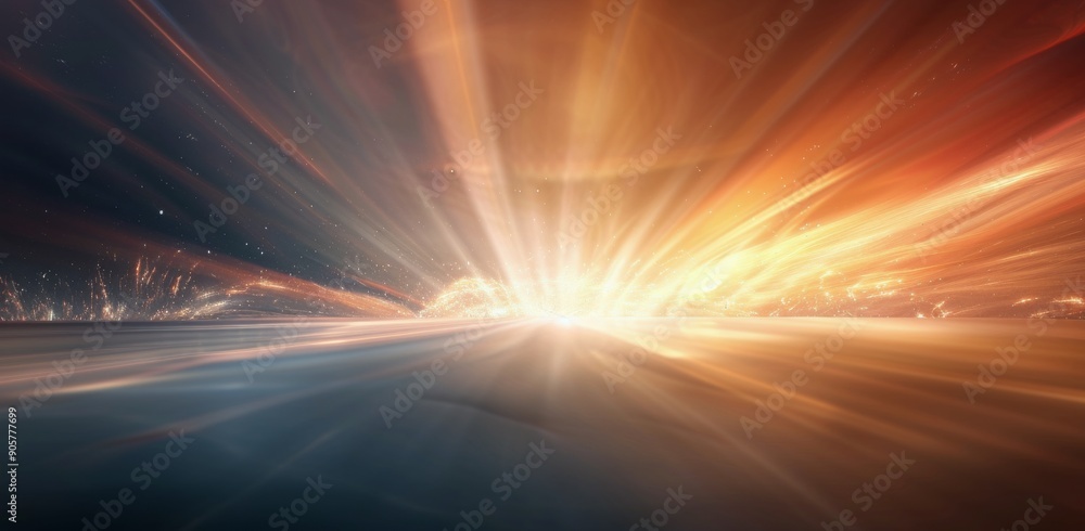Aufkleber bright glowing light rays with sparkling particles in a warm color palette