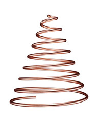 Pink gold spring in textured metal. Abstract 3D shape in copper color in the form of a twisted element. 3D render. Matte metal spiral on a transparent background.