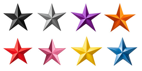 Obraz premium set of eight colorful stars isolated on transparent background, cut out