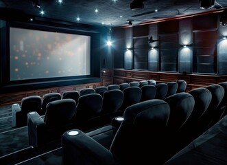 Elegant Interior of a Movie Theater With Empty Seats Before a Screen