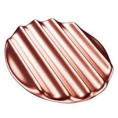 Pink gold ribbed disk. Abstract 3D shape in copper color isolated on a transparent background. 3D render. Pink metallic element with matte texture.