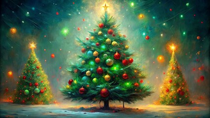 Christmas Tree in a Winter Wonderland, Digital Art, Christmas Tree, Ornaments, Winter , Christmas, Holiday