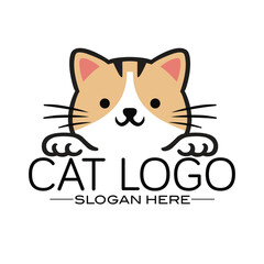 Cute Cartoon Cat Logo with Whiskers and Paws, Playful Cat Logo Design, Cat Mascot Logo with Smiling Feline