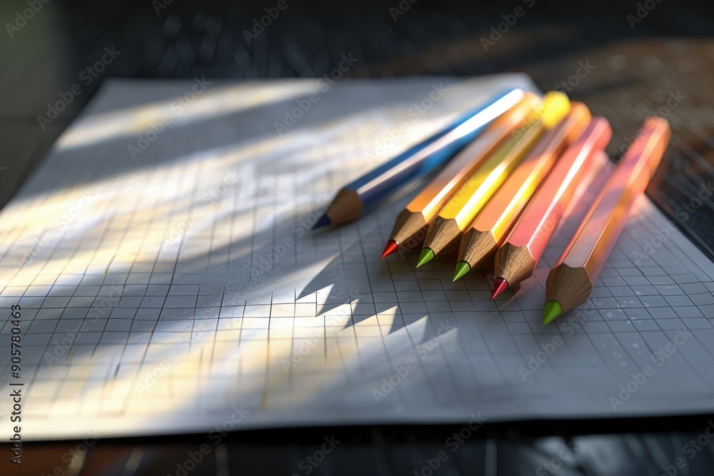 Poster a collection of colorful pencils arranged on a sheet of paper, ready for creative use