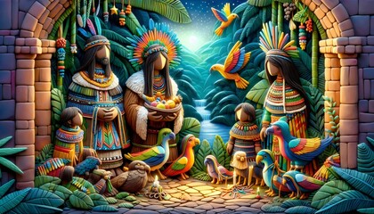 Obraz premium Christmas Nativity in Kirigami: Paper Craft for the Holidays