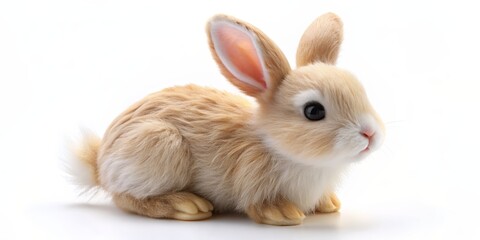Fototapeta premium Cute Fluffy Bunny Isolated on White Background, bunny, rabbit, pet, animal, ,
