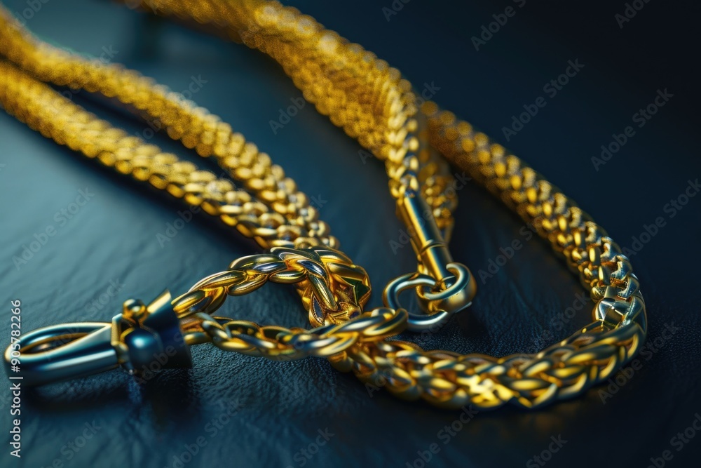 Aufkleber a gold chain with a clasp sitting on a black surface, ready to be used or displayed