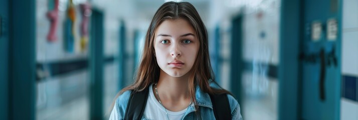 Learning difficulties: girl in school corridor representing academic struggles