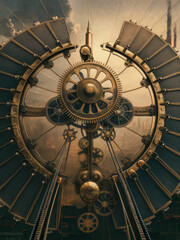 Obraz premium steampunk-inspired solar airship featuring intricate gears and a vintage design.
