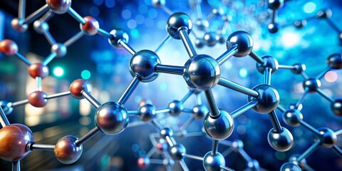 Metallic Molecular Structure, 3D Render, Science, Atoms, Bonds , Chemistry , Nanotechnology