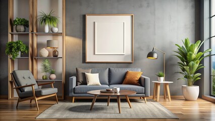 Modern Living Room with Grey Sofa and Wooden Accents, Gray Rug, Wooden Floor, Living Room, Interior Design, Home Decor, Minimalist