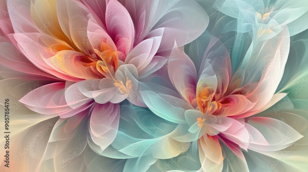 Poster beautiful abstract design with dynamic overlapping watermark flowers in an a4 frame