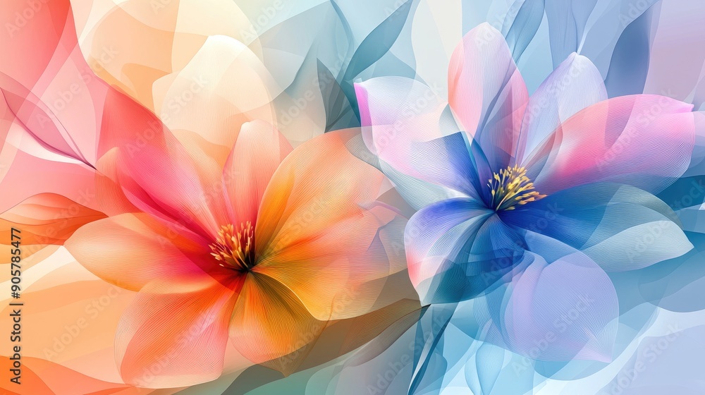 Poster beautiful abstract design with dynamic overlapping watermark flowers in an a4 frame