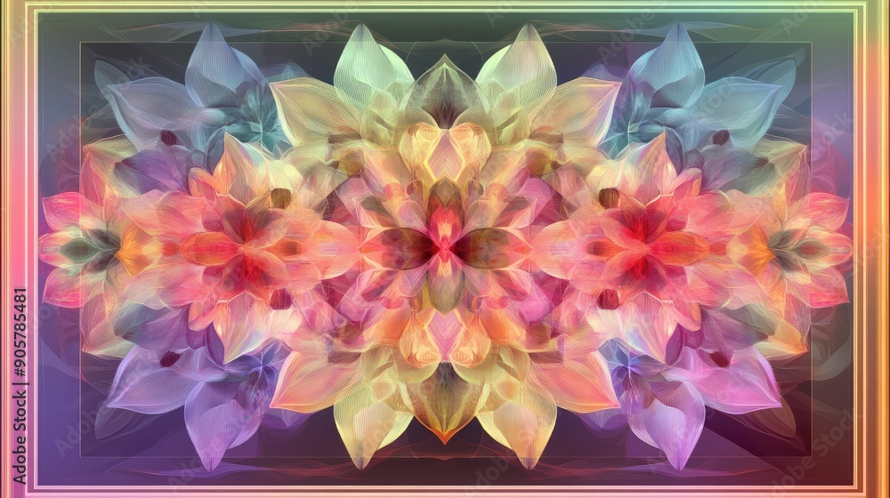 Poster beautiful abstract design with dynamic overlapping watermark flowers in an a4 frame