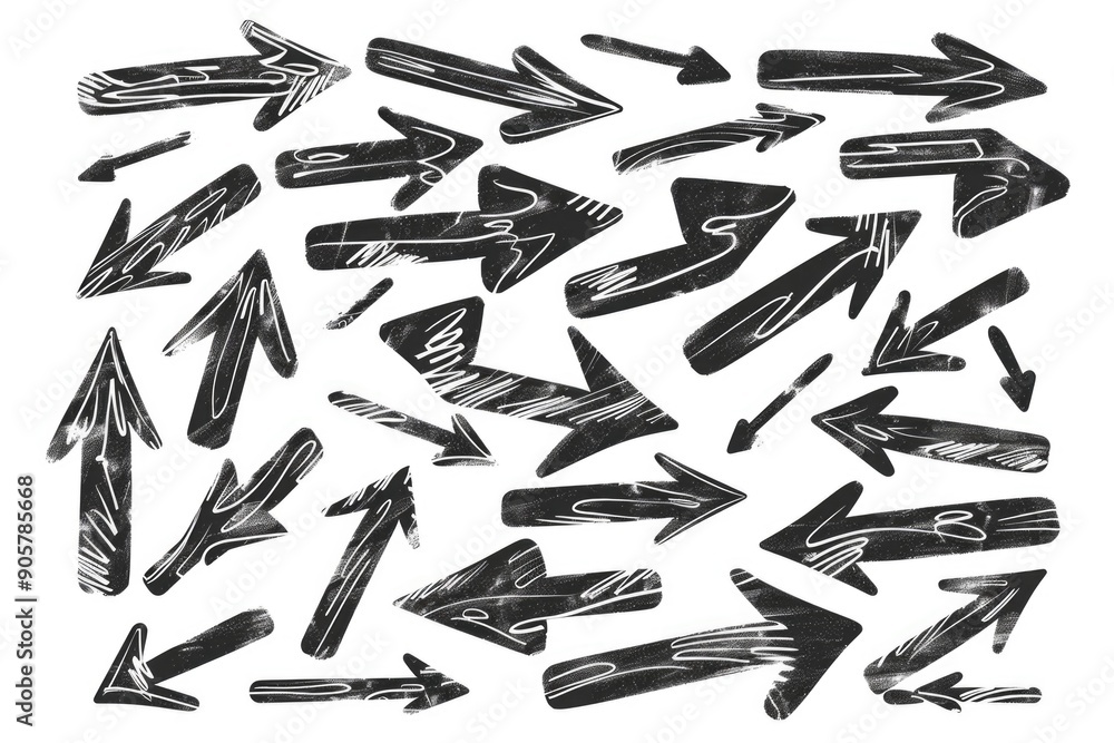 Poster A collection of arrows depicted in monochrome tones, ideal for use as a design element or symbol