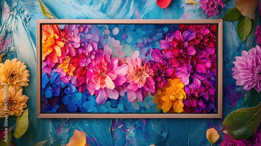 Aufkleber colorful abstract art featuring dynamic overlapping flowers in a beautiful a4 frame