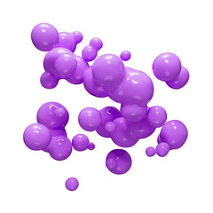Lilac drops. Abstract 3D shapes in pale purple color isolated on transparent background. 3D render. Plastic elements with glossy texture.