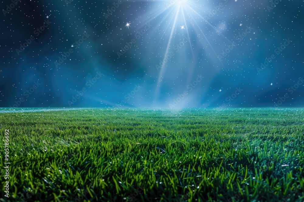 Poster a field with a bright star shining in the night sky, perfect for use as a background or to represent