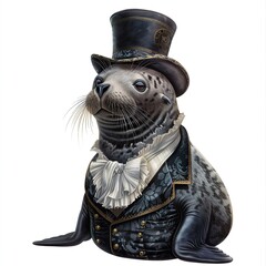 Seals Victorian-Inspired animal fashion cartoon isolated whitebackground 16:9