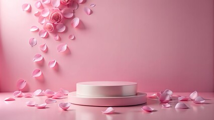 Pink Rose Petal Podium with Two Layers, 3D Render, Minimalistic Background, Product Display, Pink , Podium , Product Display