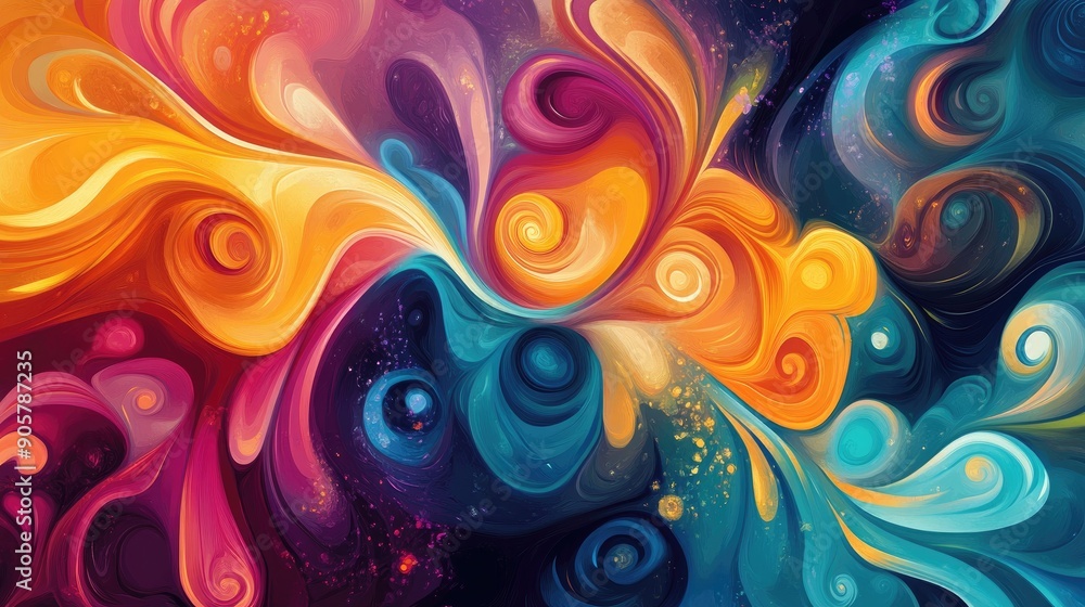 Poster kaleidoscope colors in abstract a4 frame design with swirling shapes and artistic elements