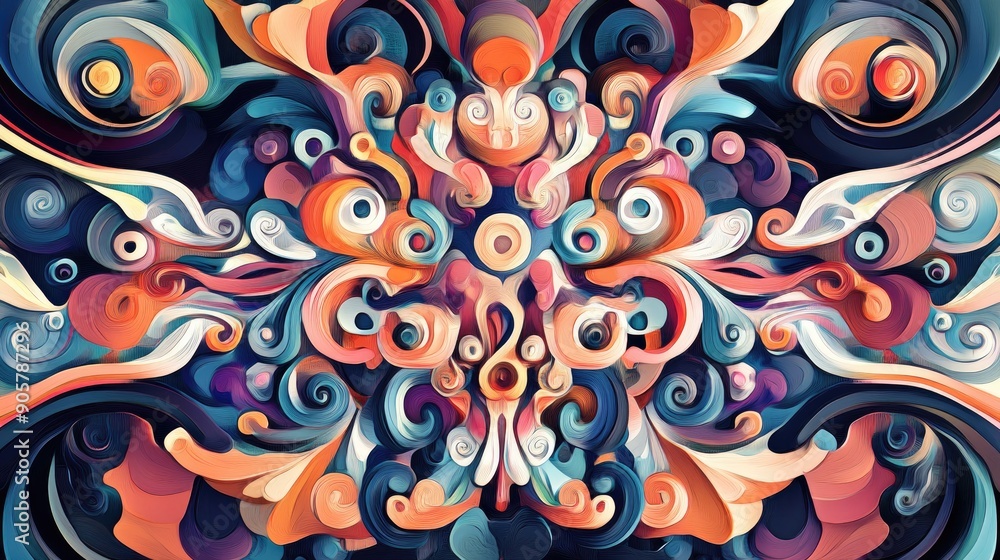 Poster kaleidoscope colors in abstract a4 frame design with swirling shapes and artistic elements