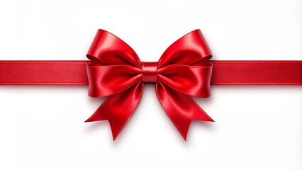 Red Satin Ribbon Bow on White Background, gift , decoration , bow , ribbon