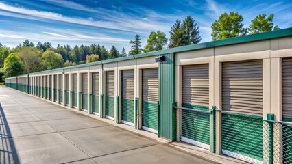 Storage Units with Green Doors, storage, units, green, concrete, path