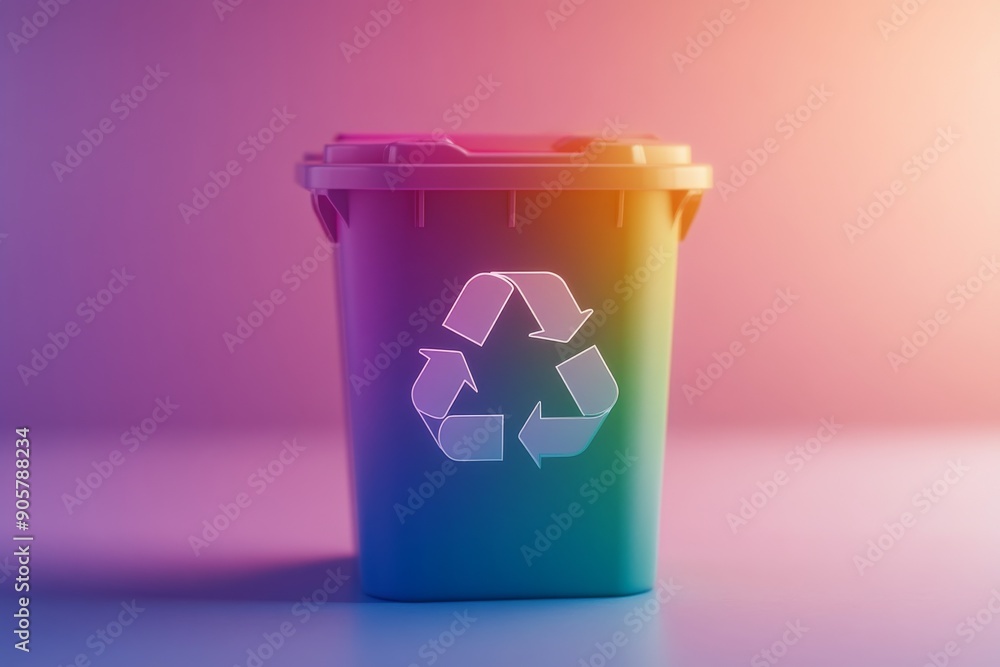 Poster Minimalist design of colorful recycle bins under a gradient light enhancing the appeal of sustainable practices.