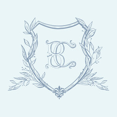 Vintage BC initial wedding crest design. Fleur de lis symbol crest design vector illustration. © Naeem