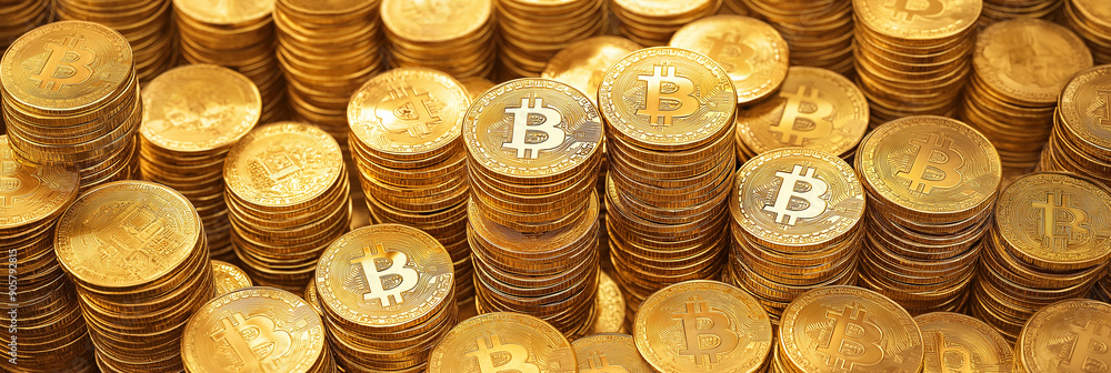 Aufkleber bitcoin cryptocurrency piling up representing digital investment