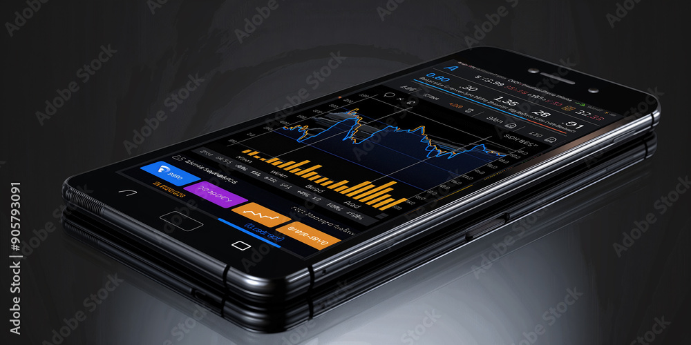 Aufkleber modern smartphone showing stock market application with graphs going down