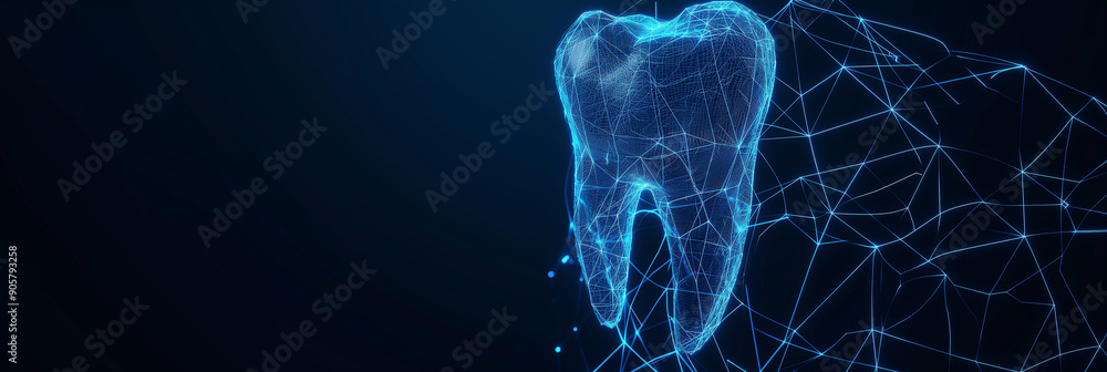Poster digital hologram of a tooth showing a network of connections