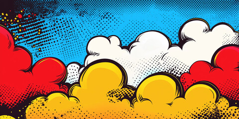 Colorful pop art comic cloudscape background filling the frame