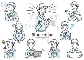 男性工場作業員のイラスト素材セット