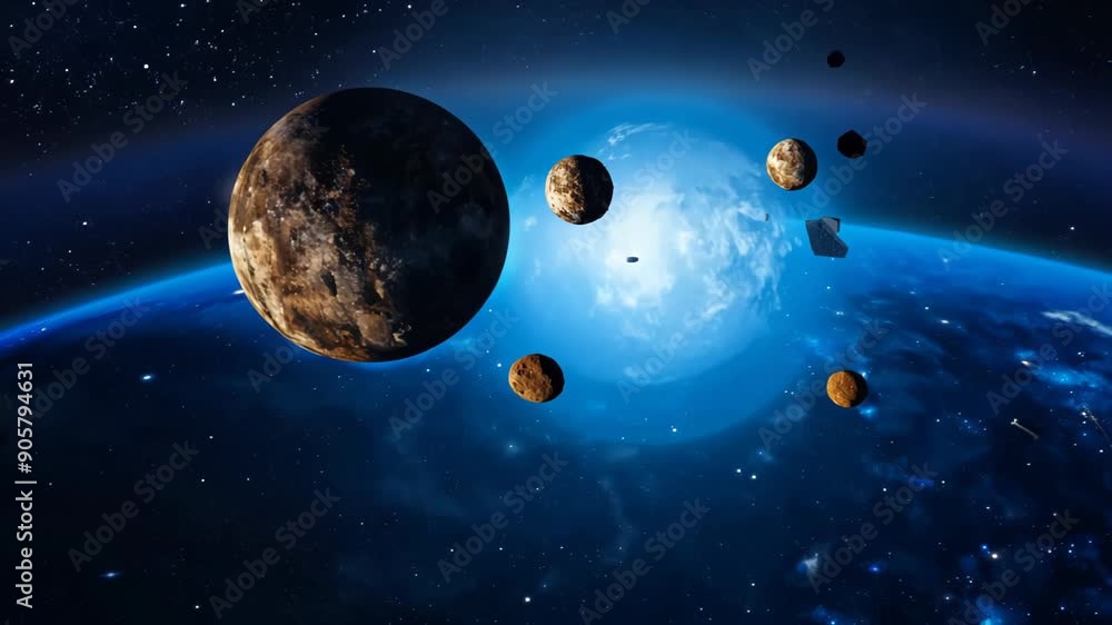 Poster journey through the cosmic playground exploring celestial bodies in deep space. generative ai
