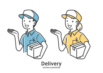 案内する男性と女性の配達員