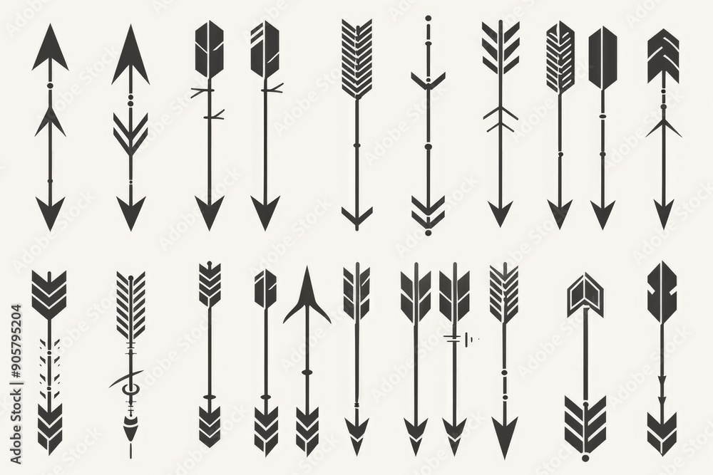 Leinwandbilder a set of black and white arrows with varying lengths and angles, suitable for use in diagrams, prese