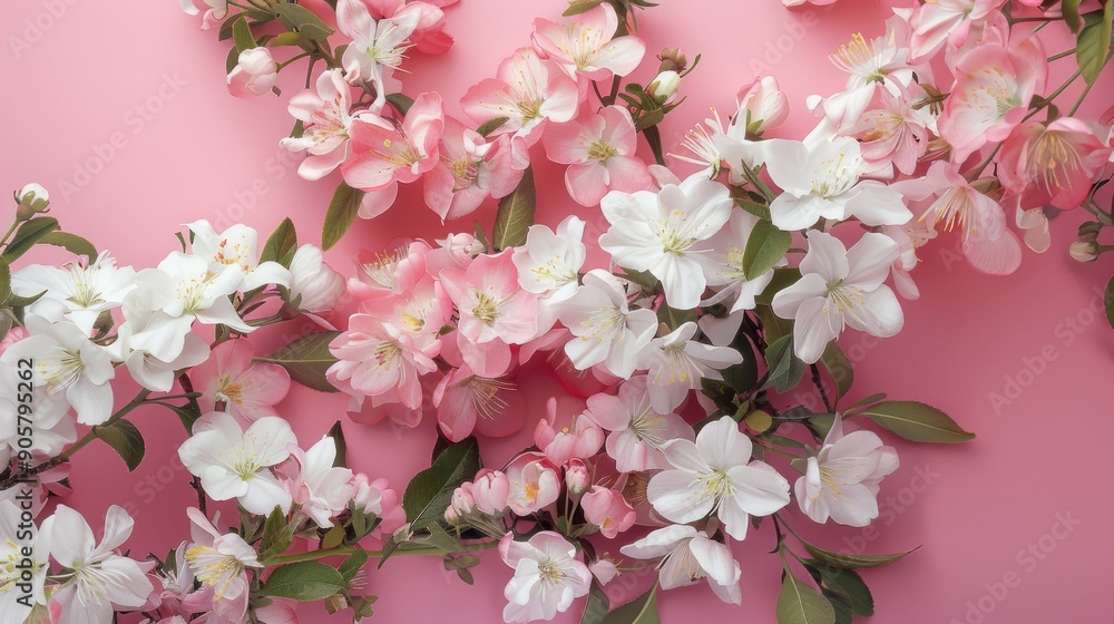 Poster pink and white blooms on a pink backdrop