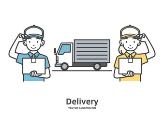 挨拶をする男性と女性の配達員