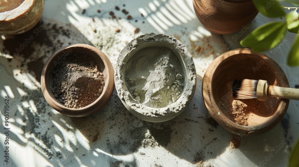 Wall mural Clay used for cosmetics displayed on a bright surface