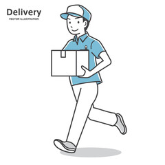 小走りで配達する男性の配達員