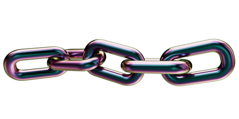 Obraz premium Holographic chain isolated on transparent background. 3D rendering of an iridescent metal chain. Titanium chain.