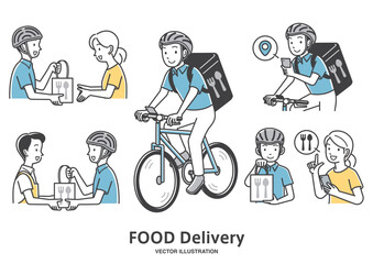 フードデリバリーの男性イラスト素材